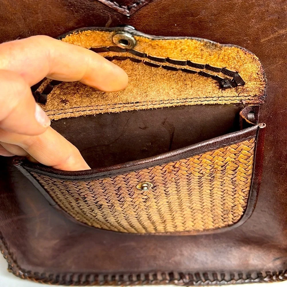 Leather Tightly Woven Wicker Extra Large Double Handle Shoulder Strap Travel Bag